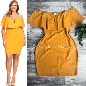 New, PLUS SIZE Yellow Off Shoulder Midi Dress
